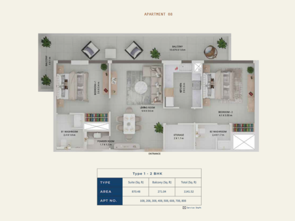 54106 2 bhk - Immobilier Dubai