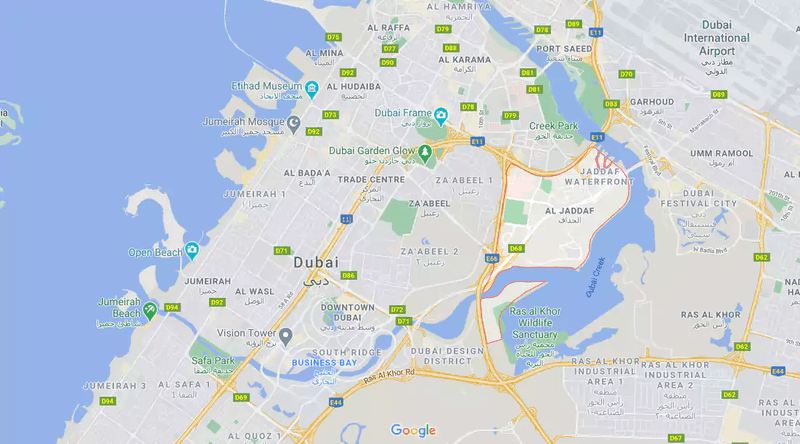 Découvrez Al Jaddaf, un Quartier au Bord de l’Eau en Pleine Essor de Dubaï 2 - Dubai Immobilier Al Jaddaf map