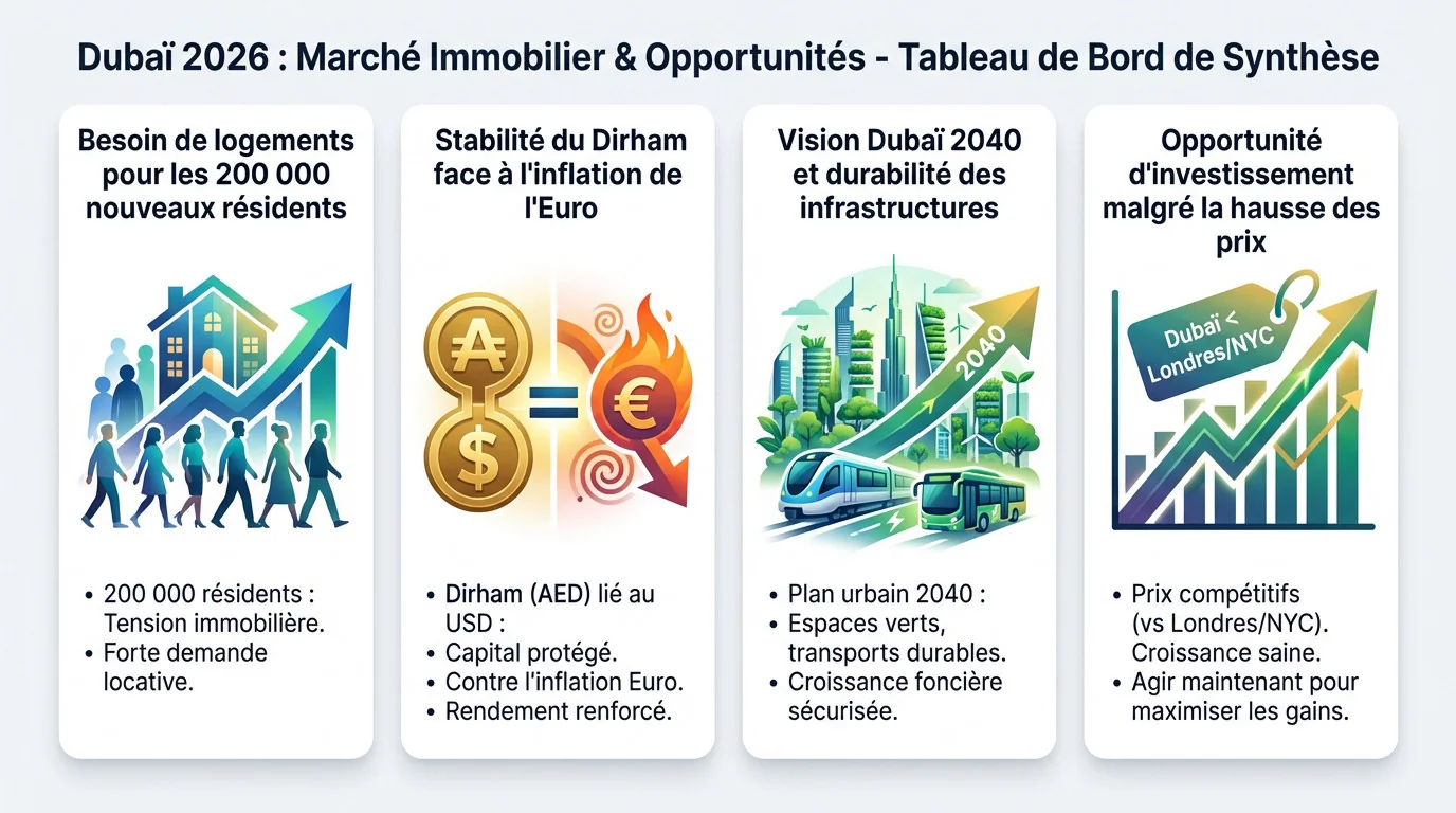 Panorama de Dubaï montrant le dynamisme du marché immobilier en 2026