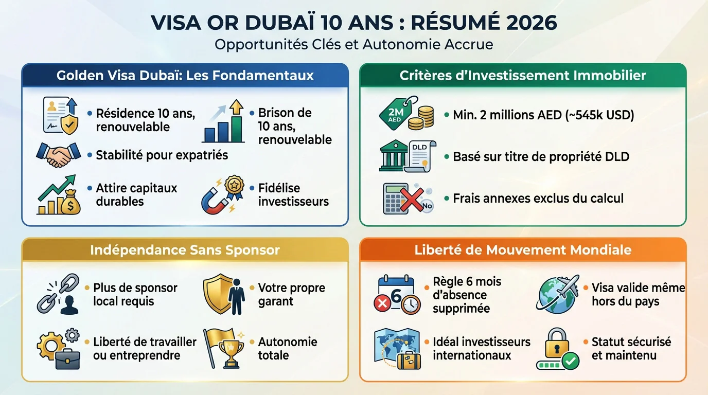 Golden Visa Dubai Immobilier 2026 conditions et avantages résidence 10 ans
