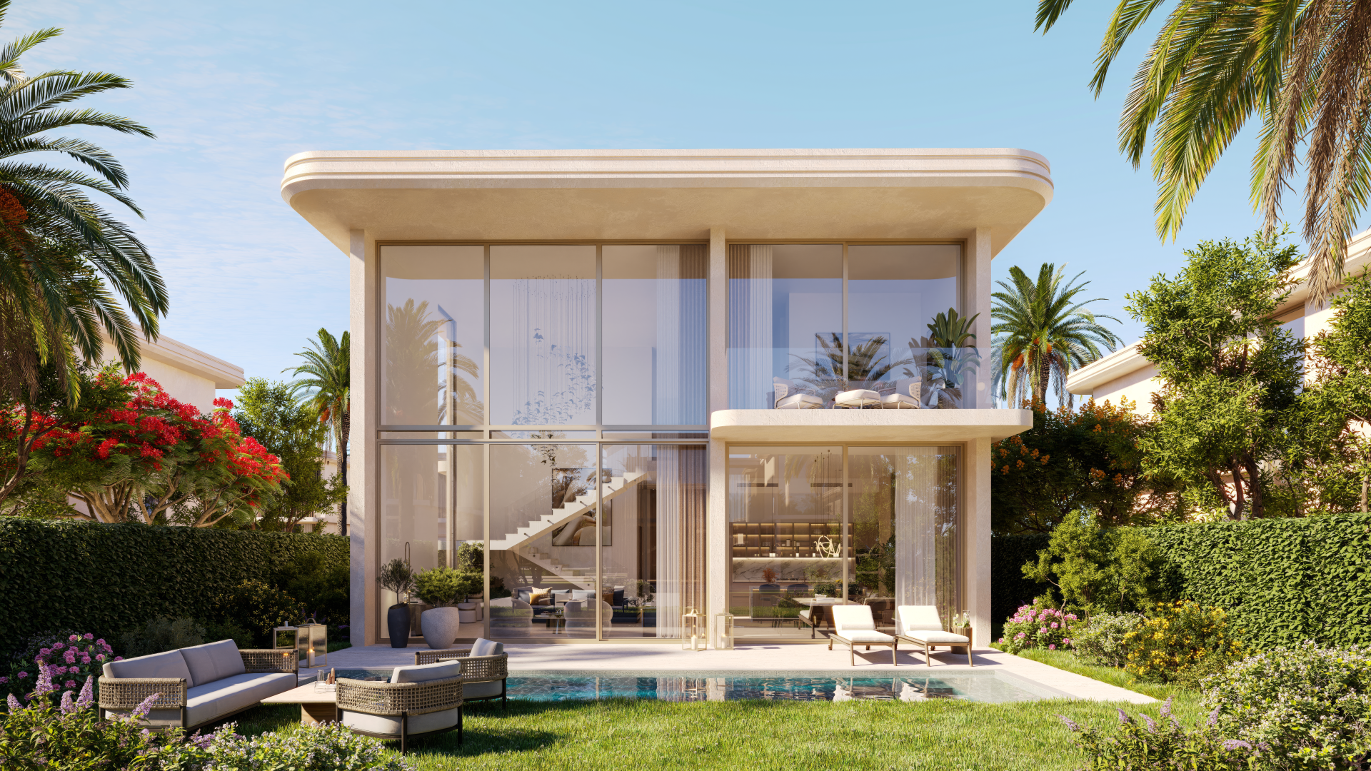 122007 4 Bedroom Villa Exterior Pool View - Immobilier Dubai