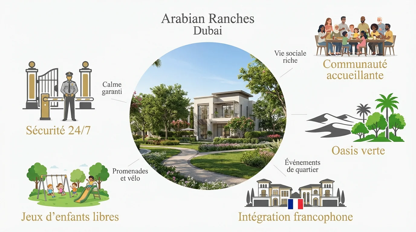 Arabian Ranches Dubai : le guide des familles en 2026 2 - Dubai Immobilier Vue aérienne des villas et espaces verts à Arabian Ranches Dubai