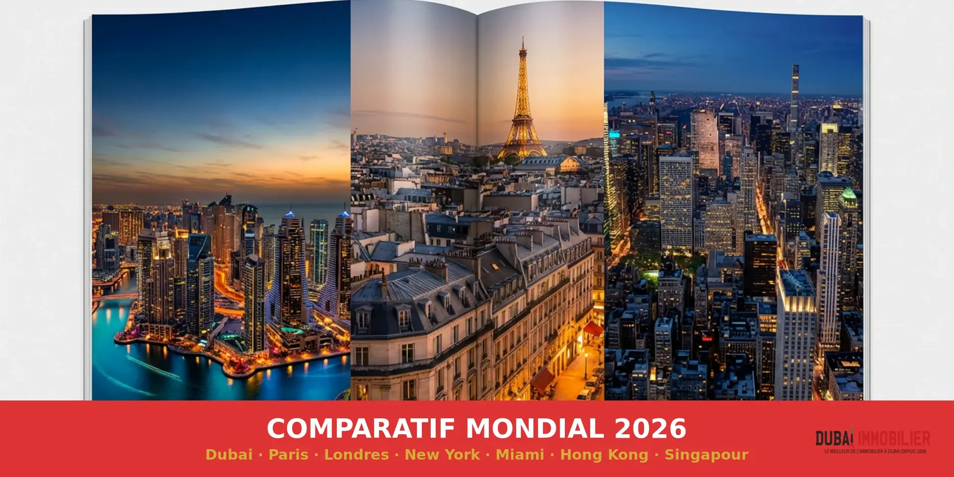 Comparatif immobilier mondial 2026 — Dubai vs Paris, Londres, New York, Miami, Hong Kong, Singapour