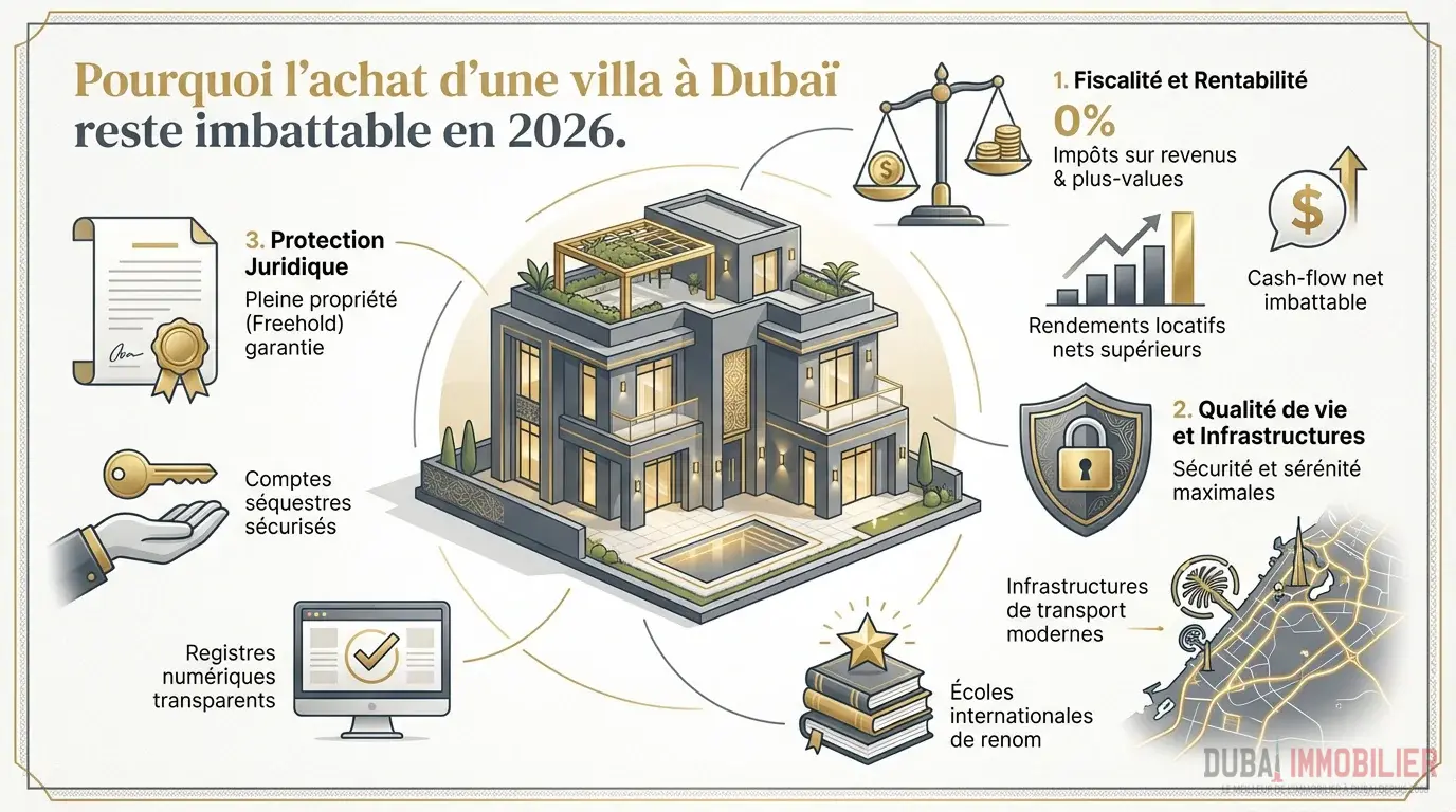 Villa de luxe moderne à Dubaï avec piscine et palmier