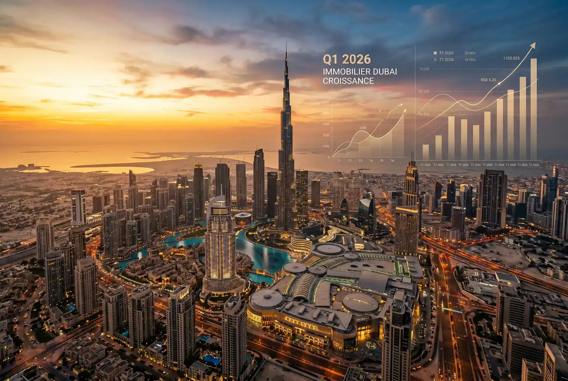 Marché immobilier Dubai 2026, skyline de Downtown Dubai et dynamique d’investissement Q1