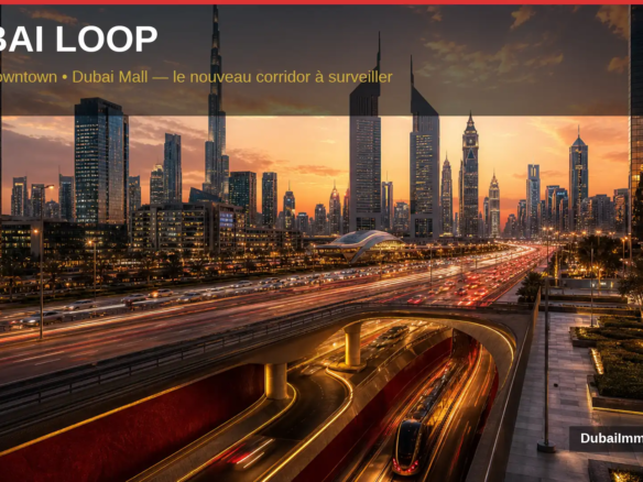 Vue futuriste de Downtown Dubai et DIFC illustrant le projet Dubai Loop