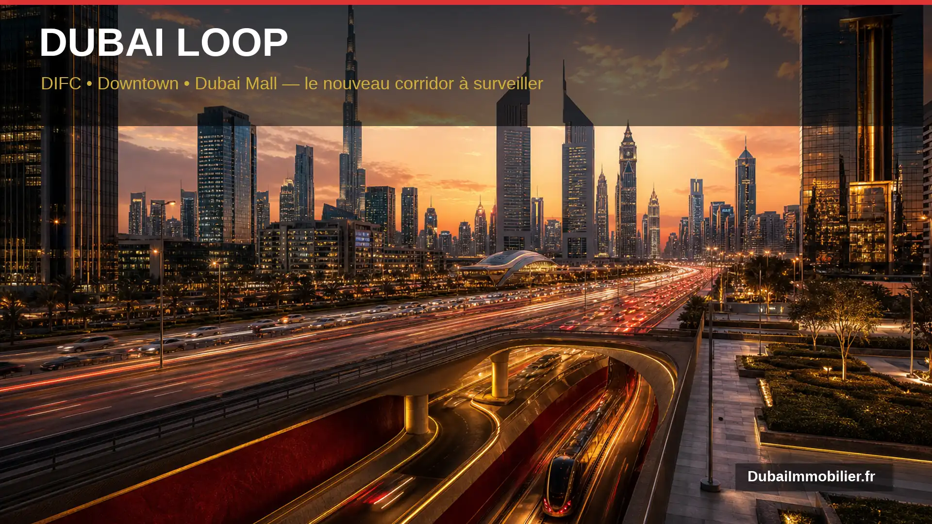 Dubai Loop : quel impact pour l’immobilier à DIFC, Downtown et Business Bay ? 1 - Dubai Immobilier Vue futuriste de Downtown Dubai et DIFC illustrant le projet Dubai Loop