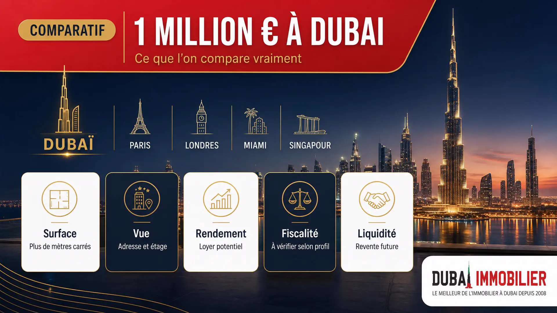 Infographie du comparatif 1 million euros à Dubai face aux grandes villes