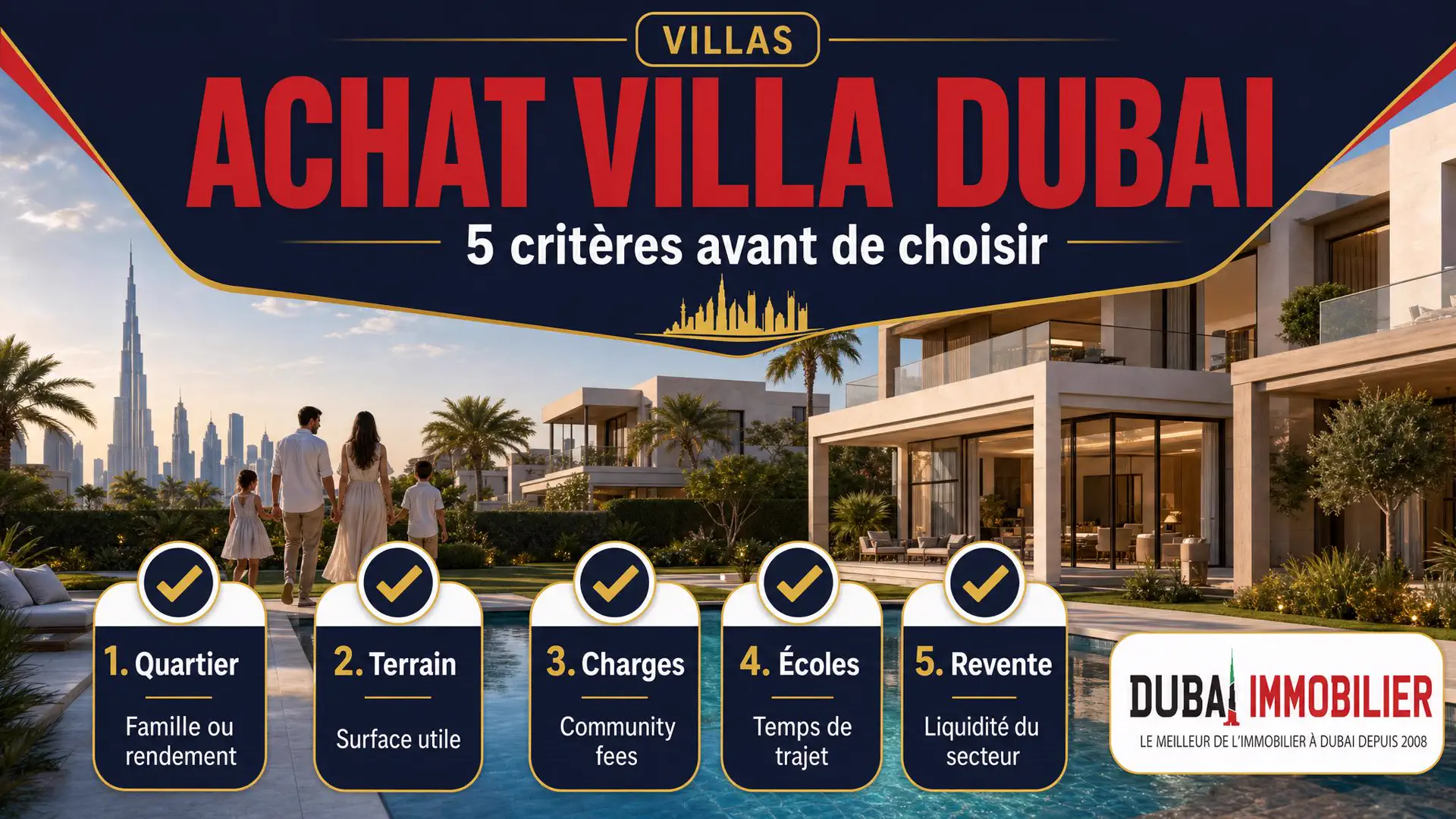 Infographie des critères avant achat villa Dubai
