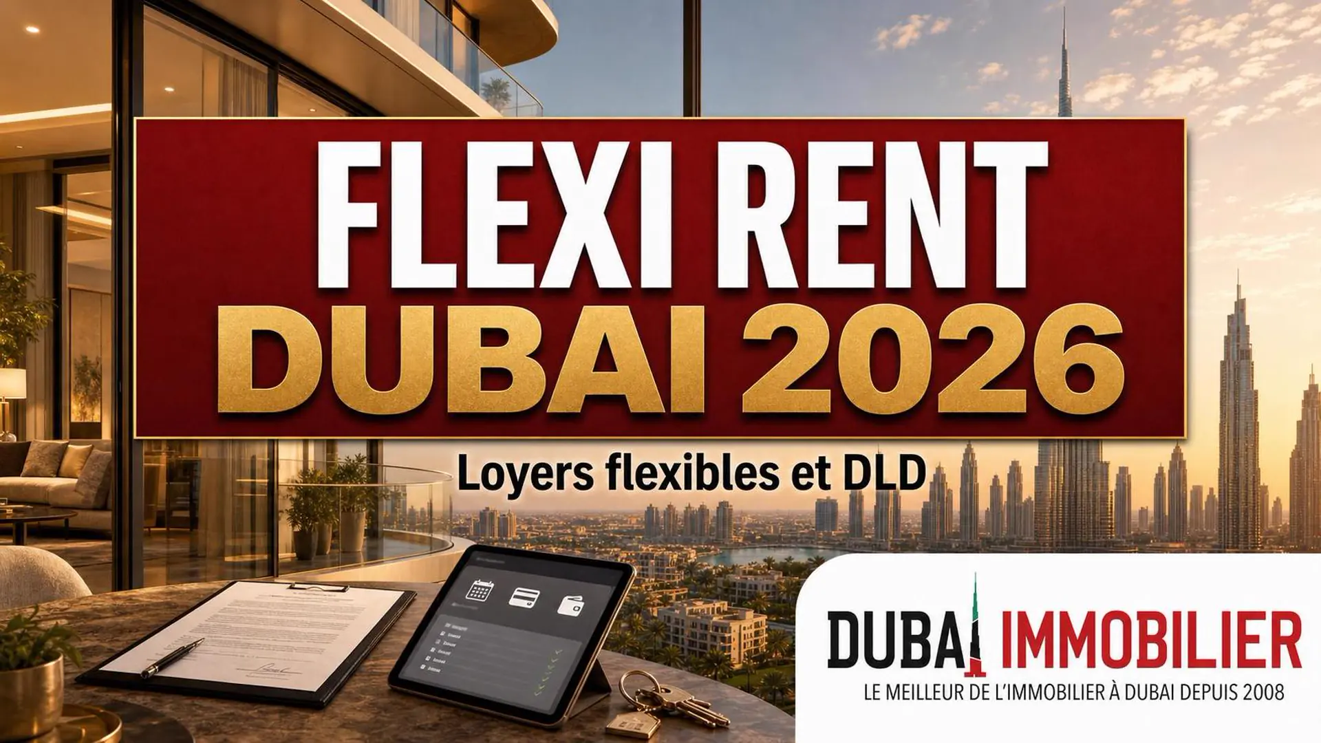 Appartement moderne à Dubai illustrant le paiement flexible des loyers Flexi Rent