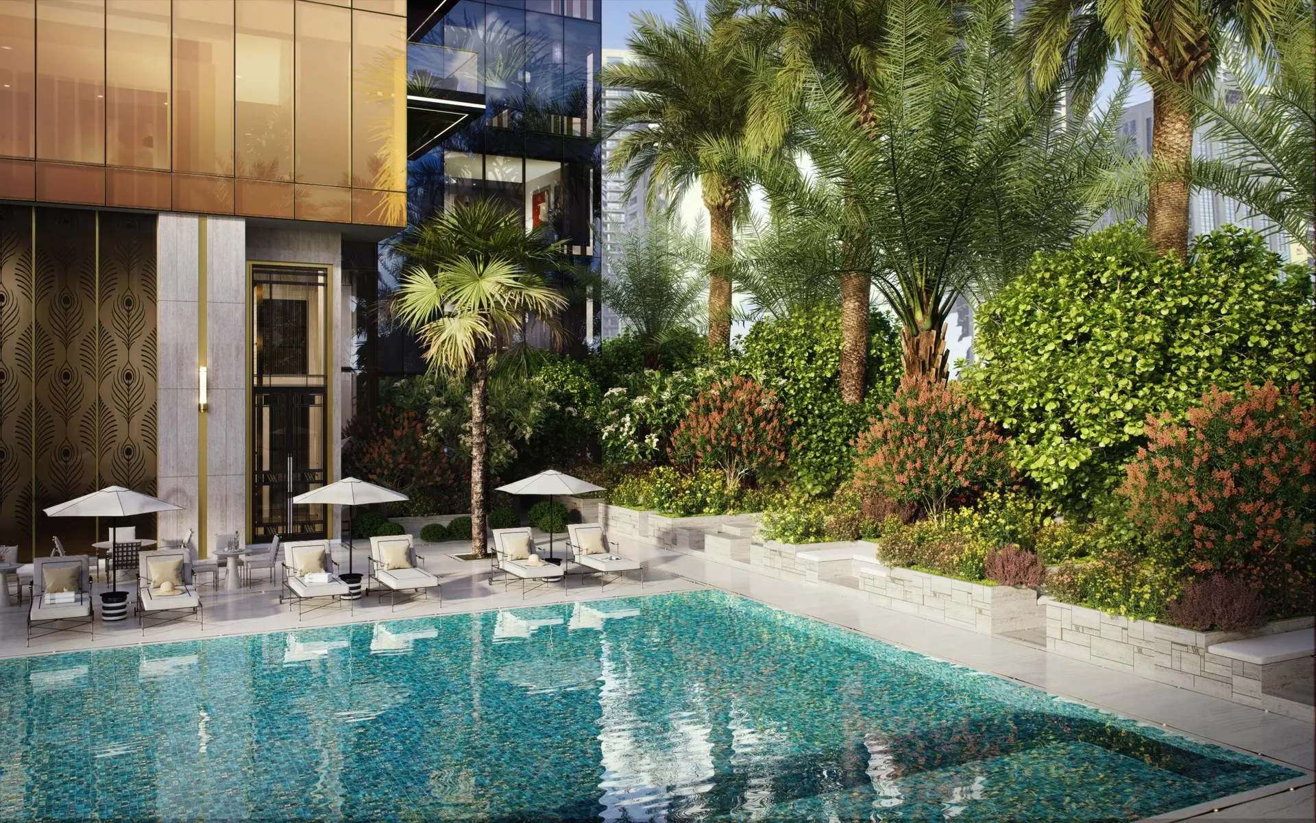 96873-RARE-WA-TOWER_Ext-Pool-shot-with-sitting-area_8K-min 🌟 Découvrez l’ultime raffinement du luxe résidentiel à Dubaï – Appartement Business Bay (14/15)