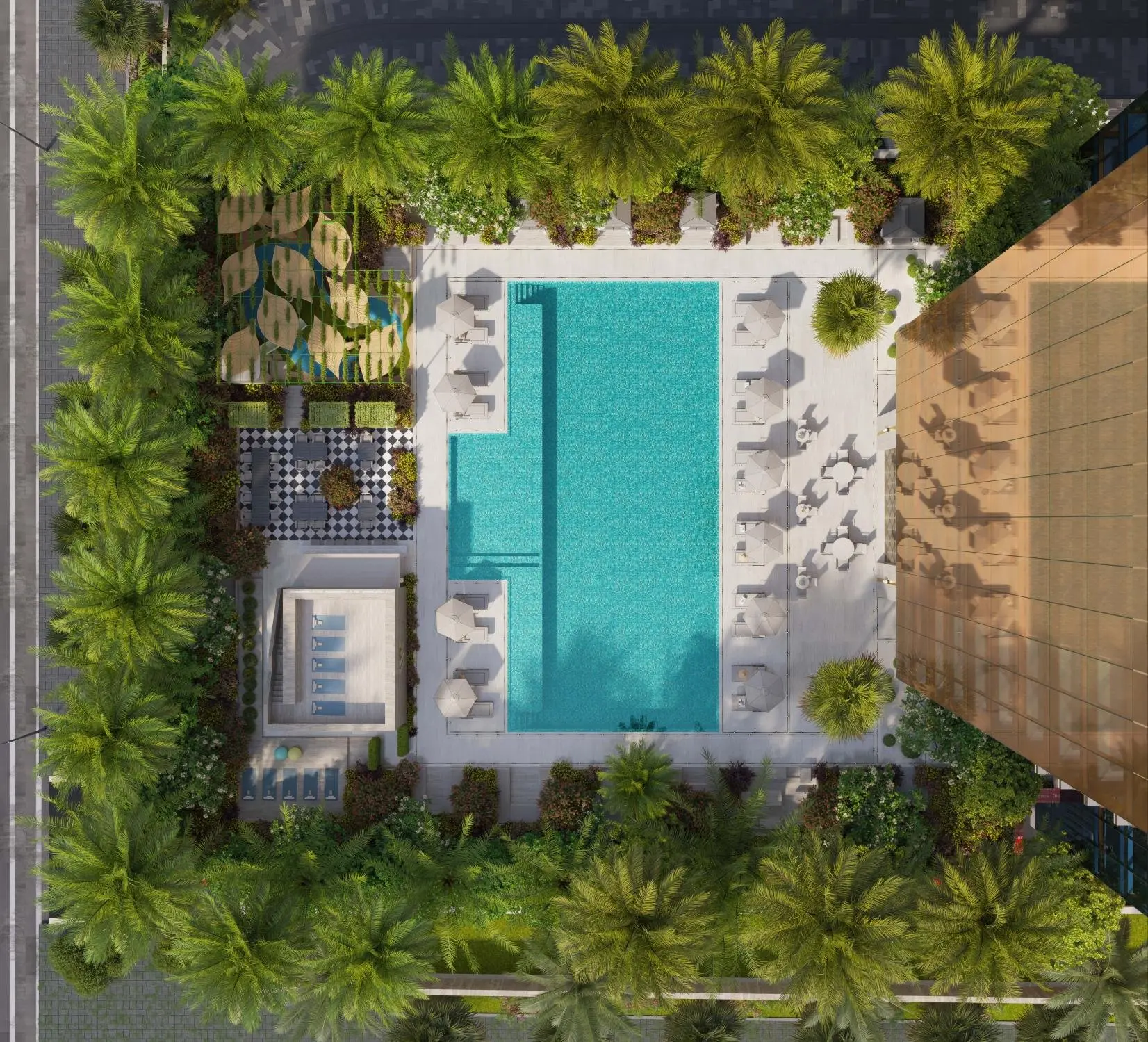 96874-RARE-WA-TOWER_Ext-Swimming-Pool-Top-View_8K-min 🌟 Découvrez l’ultime raffinement du luxe résidentiel à Dubaï – Appartement Business Bay (15/15)