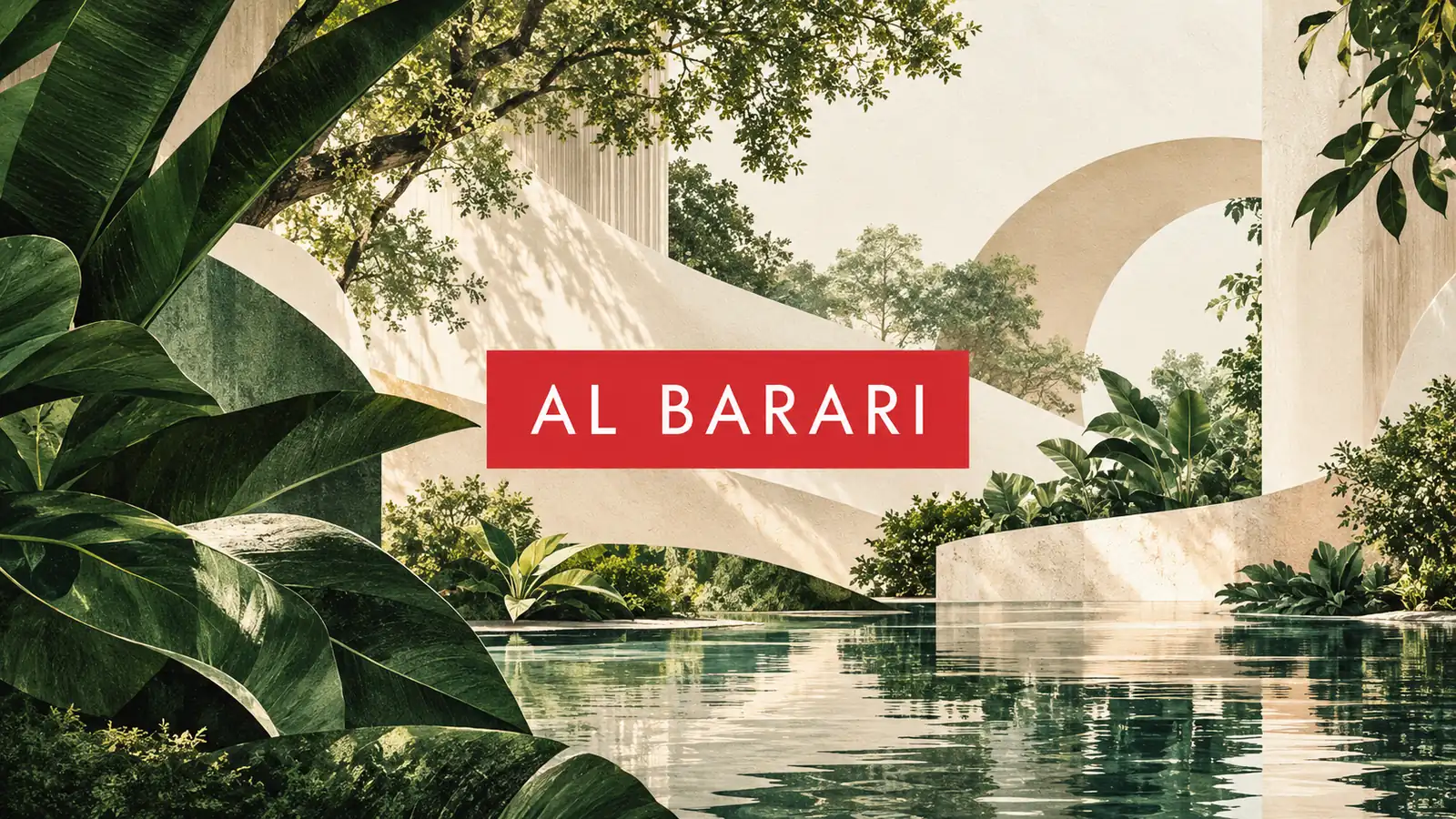 Illustration éditoriale des jardins et de l’eau autour d’Al Barari à Dubai